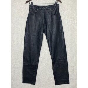 Vintage Echtes Leder Black Straight Leg 100% Leather Pants 5 Pocket 28x31 Size 6